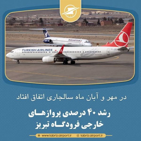 رشد ۴۰ درصدی پروازهای خارجی فرودگاه تبریز