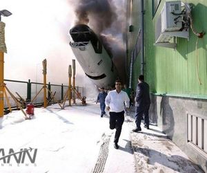 هواپیماى از رده خارج ماهان در فرودگاه امام آتش گرفت. آتش نشانان در تلاشند