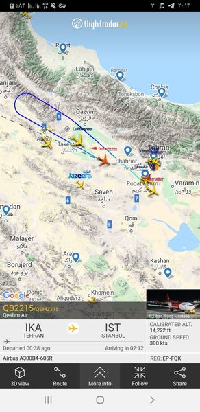 بازگشت پرواز تهران-استانبول قشم‌ایر به مبدا 