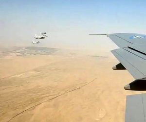 اسکورت هواپیمای ترامپ توسط جنگنده های اف ۱۶ امارات+فیلم
