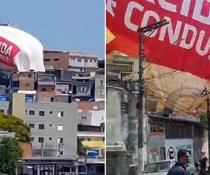 سقوط کشتی هوایی تبلیغاتی باشگاه برزیلی روی ساختمان مسکونی! +فیلم