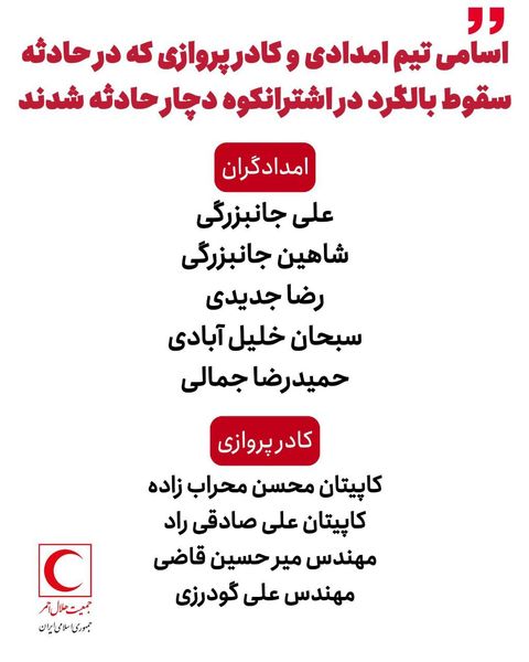 اسامى تیم امدادى و کادر پروازى که در حادثه سقوط بالگرد در اشترانکوه دچار حادثه شدند