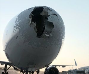 تگرگ شدید در مسیر سرینگر و آسیب به دماغه ایرباس ۳۲۱ 


